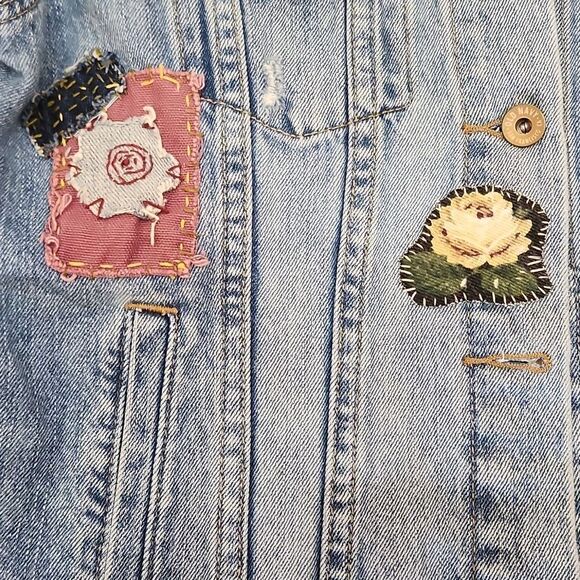 Upcycled Patchwork Handcrafted Embroidered Old Navy Denim Jacket - Picture 2 of 10